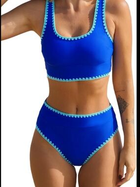 Cupshe Royal Blue Two-Piece Bikini with Aqua Trim